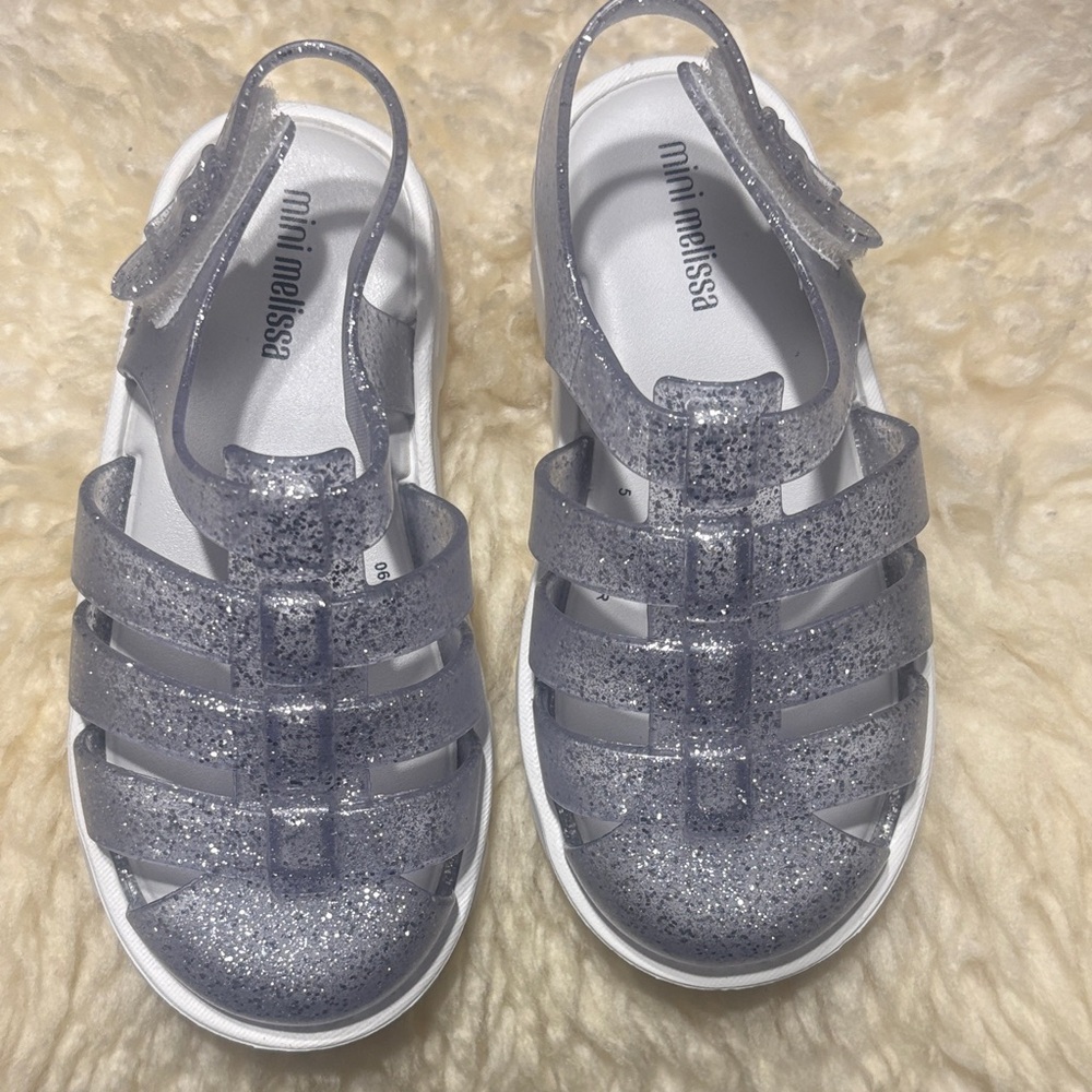 Mini Melissa Kids Sparkly Sandals - Silver Glitter